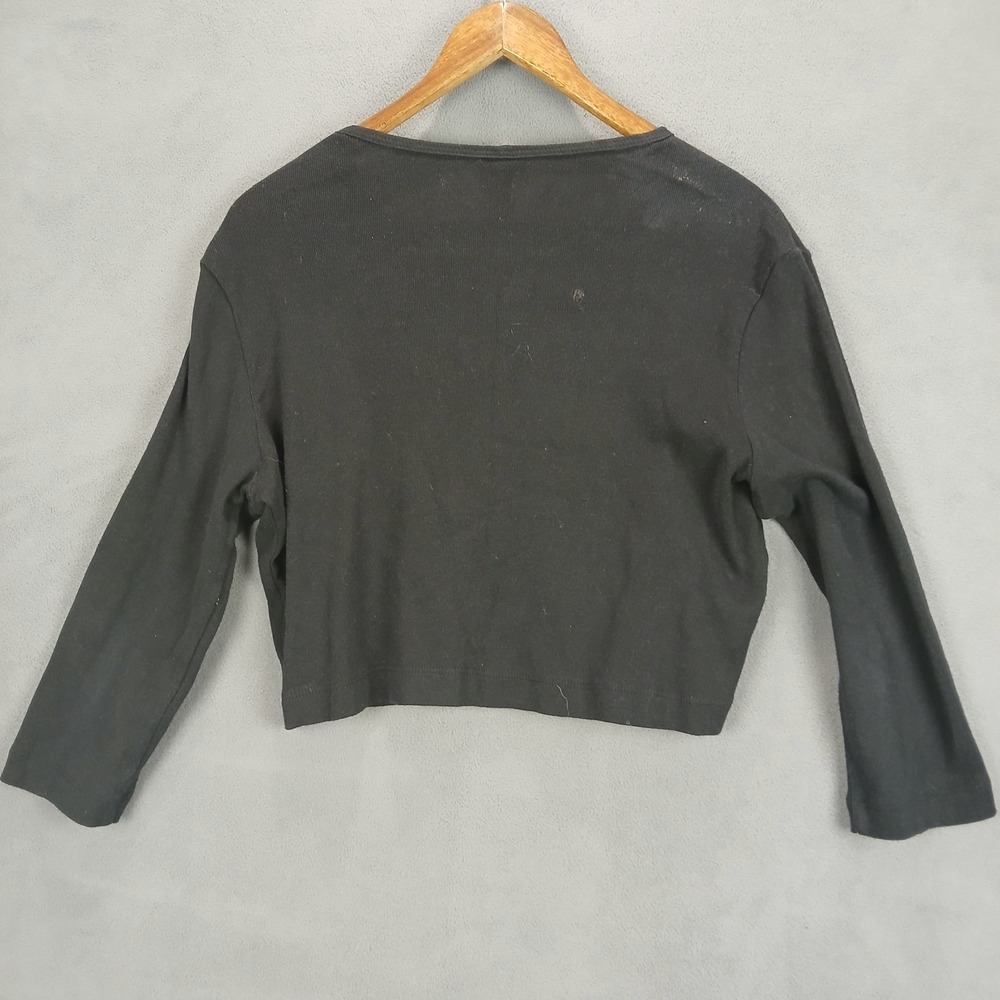 Rampage Cardigan Sweater Womens 11 Black Floral Cotton‎ Embroidered Round Neck - Picture 2 of 8